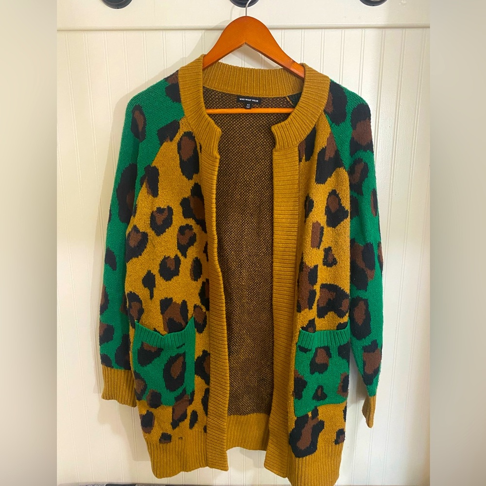 Who What Wear XS Leopard Print Cardigan